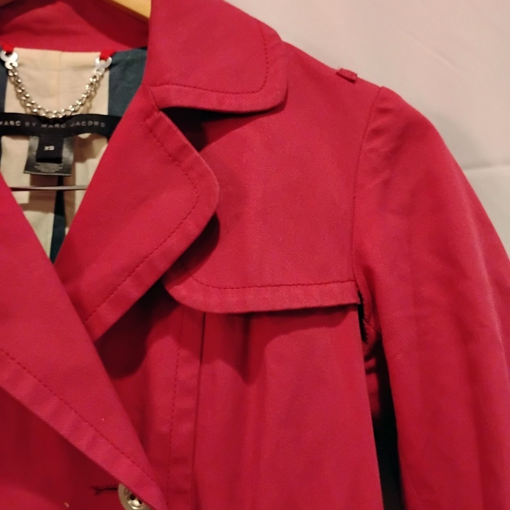 Marc By Marc Jacobs Designer XS Pink Cotton Military Jacket Trench Coat Belted - Picture 4 of 16